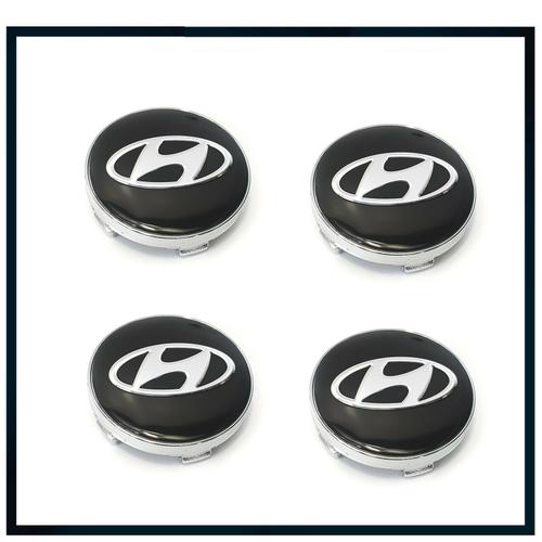 4x Cache Moyeux Centre Roue Dia 60mm Hyundai Logo Badge Emblème Noir Silver Gr