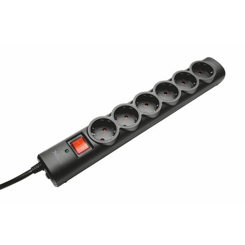 Trust Multiprise 6 Prises, 180cm, Parafoudre avec Interrupteur, Type F, Rallonge Électrique - Noir
