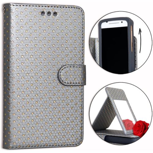 Housse Folio Pour Nokia 1.4 Format Portefeuille Éco-Cuir - Double Clapet Intérieur Porte Cartes - Argent