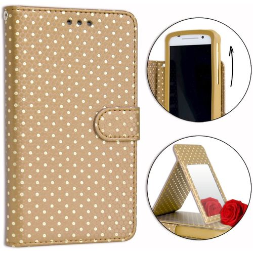 Housse Folio Pour Nokia 1.4 Format Portefeuille Éco-Cuir - Double Clapet Intérieur Porte Cartes - Or