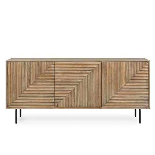 Buffet En Bois De Manguier 3 Portes Et Pieds Métal Noir L180