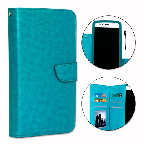 Etui Housse Folio Pour Realme 7i Format Portefeuille Éco-Cuir - Double Clapet Intérieur Porte Cartes Fermeture Magnétique - Turquoise