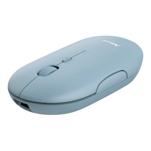 Trust Puck Souris Sans Fil Plate, Bluetooth ou 2.4GHz, USB-C Rechargeable, Silencieuse - Bleu