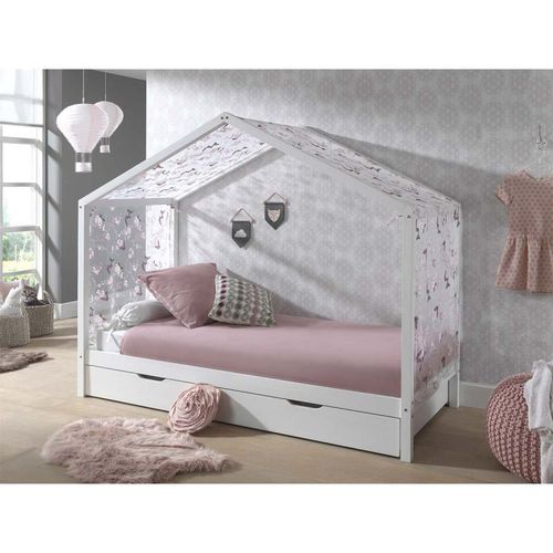 Paris Prix - Pack - Lit Enfant, Tiroir & Voile "Dallas Ii" 90x200cm Blanc