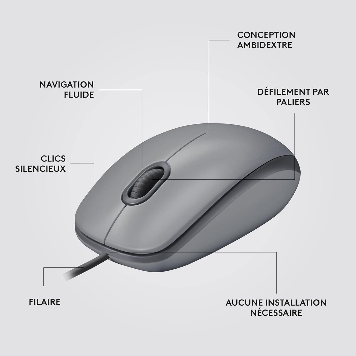 Gris Gris M110 Souris Filaire USB Boutons Silencieux Taille ... - 7