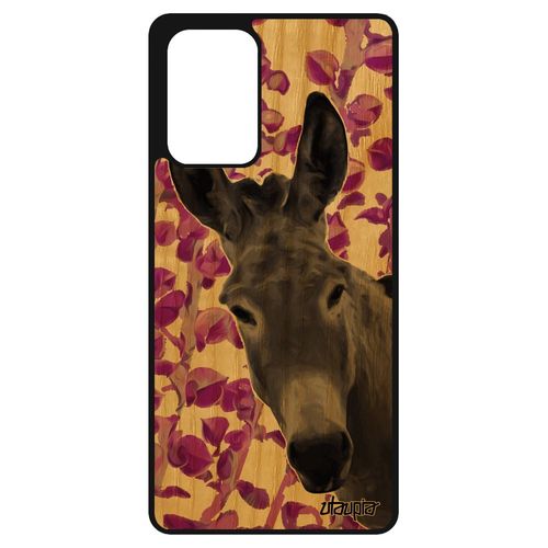 Coque Ane Samsung Galaxy A72 En Bois Silicone Tpu Mule Original Animaux Design Mobile Rose Animal Case Plante De Protection Anesse