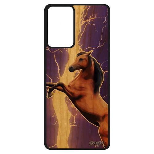 Coque Samsung Galaxy A52 Bois Silicone Cheval Telephone Frêne Violet Animal Orage Etui Eclair Poney Mobile Animaux Design Motif De