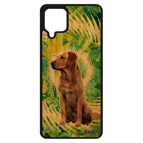 Coque Chien Samsung Galaxy A12 Bois Silicone Fleurs Labrador Antichoc Canin Chiot Animaux Smartphone Housse Vert Original Nature