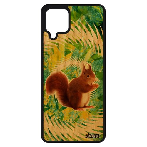 Coque Bois Samsung Galaxy A12 Silicone Ecureuil Foret Texture Animaux Design Animal Etui Cover Vert Mandala Personnalisé Antichoc De
