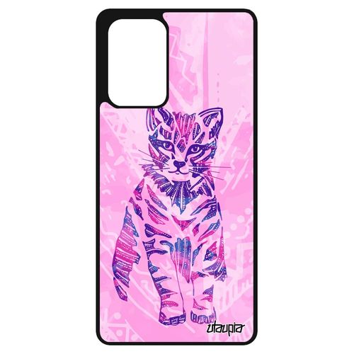 Coque Samsung Galaxy A72 Silicone Chat Matou Dessin Pastel Felin Plume Petit Animaux Femme Tribal Case Violet Azteque Mignon Jolie