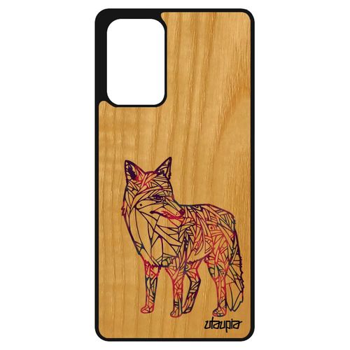 Coque Renard Samsung Galaxy A72 Bois Silicone Tribal Multicolore Violet Dessin Ethnique Personnalisé Pastel Etui Made In France