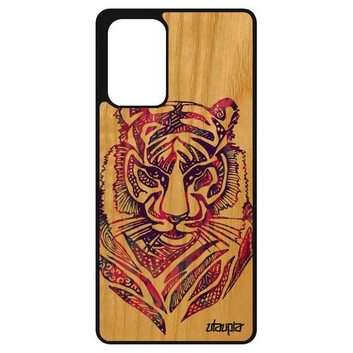 Coque Samsung Galaxy A72 Bois Silicone Tigre Dessin Femme Tasmanie Violet Tribal Fille Ethnique Fauve Multicolore Pastel Original De