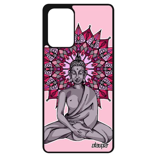 Coque En Silicone Samsung Galaxy A72 Bouddha Case Pochoir Personnalisé Rosace Mandala Violet Dessin Bouddhisme Tibet Telephone Yoga