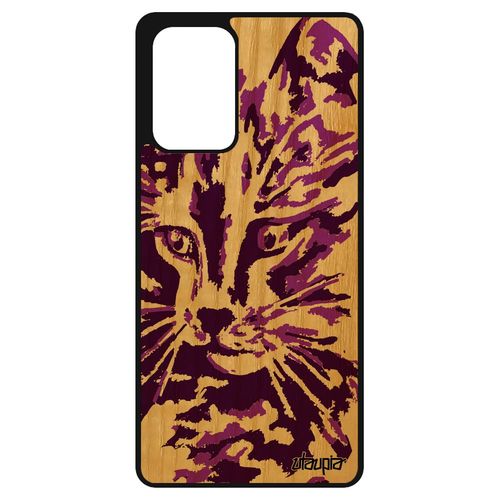 Coque En Bois Silicone Samsung Galaxy A72 Chat Fille Caoutchouc Mignon Petit Rigide Etui Peinture Chaton Felin Rose Made In France
