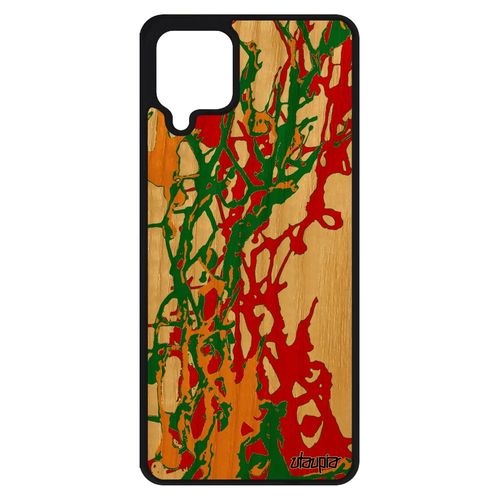 Coque Samsung Galaxy A12 Bois Silicone Peinture Moderne Mobile Design Fond Abstrait Jolie Telephone De Protection Contemporain Vert