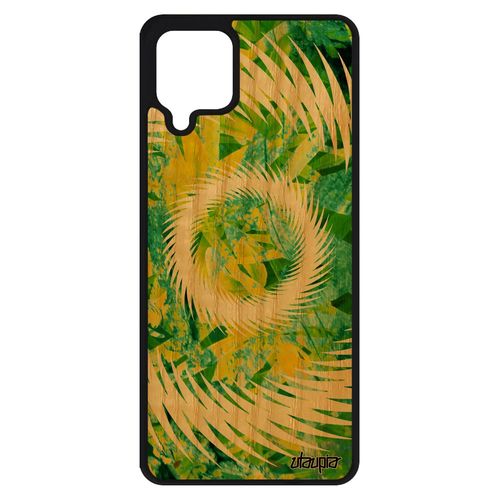 Coque En Bois Antichoc Samsung Galaxy A12 Silicone Mandala Artisanat Sphère Floral Texture Coloré Vert Decoratif Motif De Protection