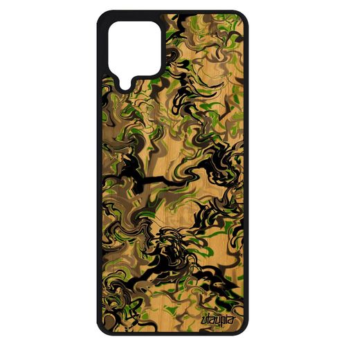 Coque Samsung Galaxy A12 Bois Silicone Marbre Forme Motif Telephone Ondulé Original Fond Peinture Vert De Protection Fait Main Effet
