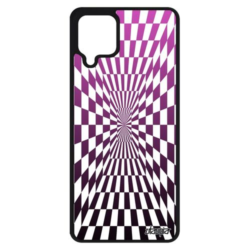 Coque Pour Samsung Galaxy A12 Silicone Illusion D'optique Geometrique Carre Graphique Case Carreaux Magique Personnalisé Design Rose