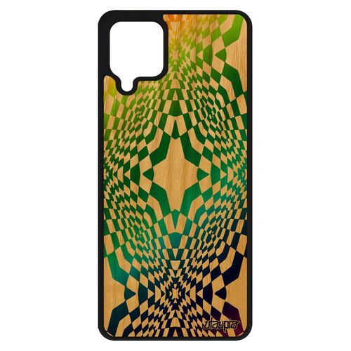 Coque Silicone Samsung Galaxy A12 Bois Illusion D'optique Personnalisé Multicolore Geometrique Gay Pride Antichoc Housse Effet Vert