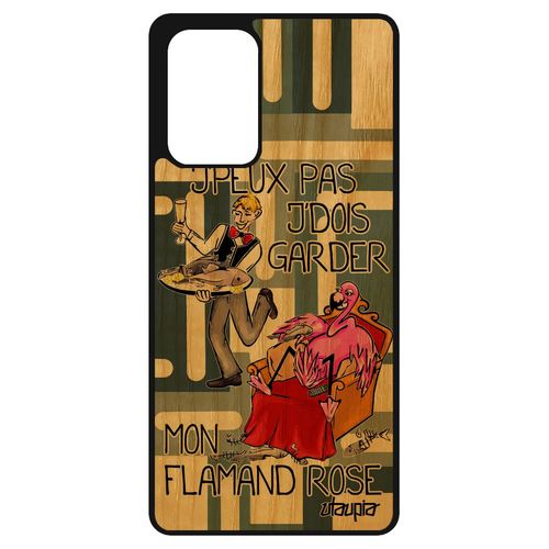 Coque Samsung Galaxy A72 Bois Silicone J'peux Pas J'dois Garder Mon Flamand Rose Drole Texte Jpeux Personnalisé Humour Dessin Oiseau