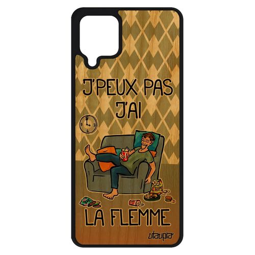 Coque Bois Samsung Galaxy A12 Silicone J'peux Pas J'ai La Flemme Humoristique Je Cover Humour Feignant Jpeux Vert De Protection Case