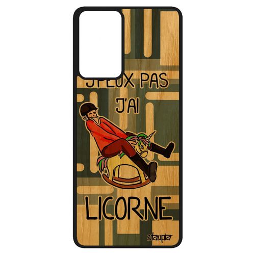 Coque Bois Silicone J'peux Pas J'ai Licorne Samsung Galaxy A52 Gris Telephone Comique Cheval Bande Dessinée Drole Case Rigide Housse