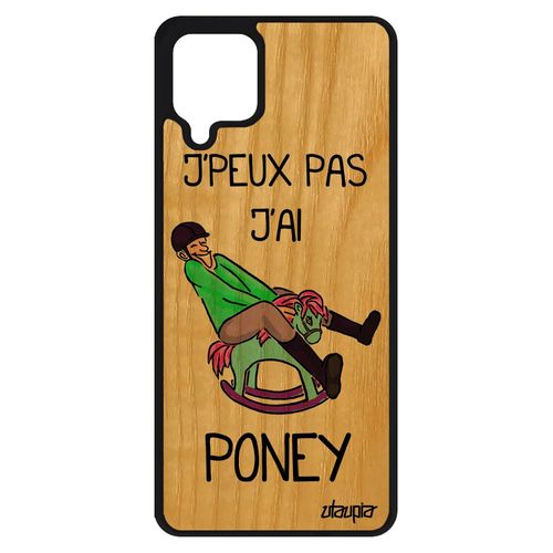 Coque Silicone Pour Samsung Galaxy A12 En Bois J'peux Pas J'ai Poney Equitation Cheval Bd Frêne Drole Texte Rigide Aqua Comique Vert
