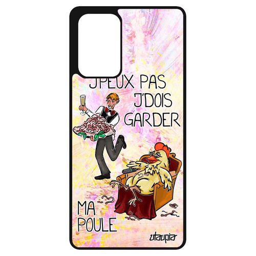 Coque Samsung Galaxy A72 Silicone J'peux Pas J'dois Garder Ma Poule Coq Smartphone Je Animaux Dessin Drole Portable Violet Texte De