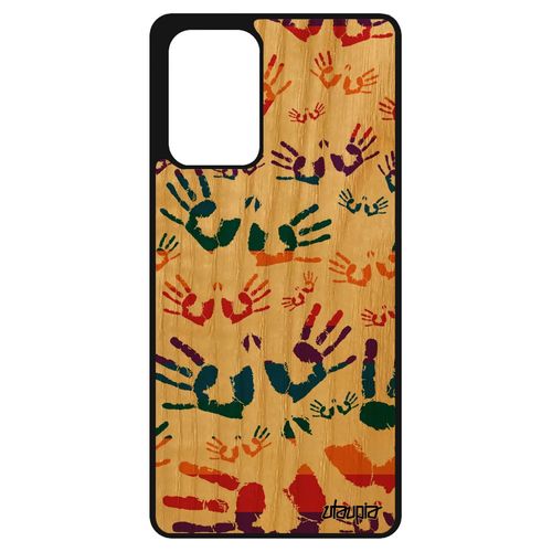 Coque Bois Empreinte Main Samsung Galaxy A72 Silicone Hippie Etui Arc En Ciel Portable Trace De Unique Violet Coloré Imprimé Rasta