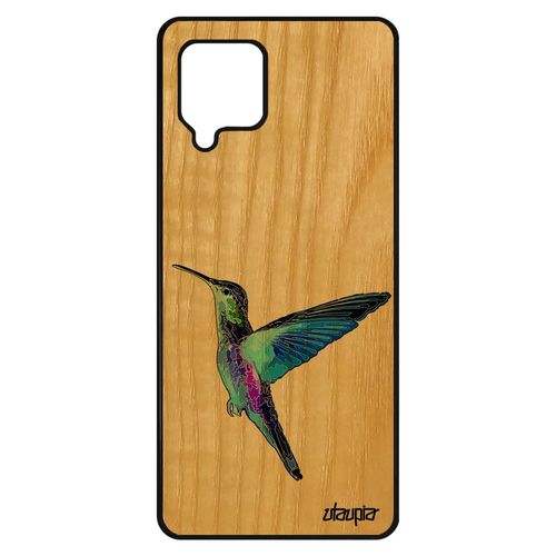 Coque Pour Samsung A42 En Bois Silicone Colibri Portable Animaux Nature Plumes Design Original Violet Animal Souple Oiseau De Galaxy