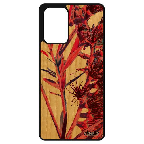 Coque Silicone Samsung Galaxy A72 En Bois Fleurs Design Etui Nature 4g Jolie Original Case Telephone Fond Rose Effet Plante Exotique