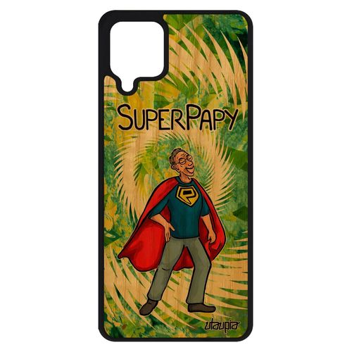 Coque Silicone Samsung Galaxy A12 En Bois Super Papy Naissance Fille Case Vert Personnalisé Comics Humour Heros Cadeau De Noel Texte