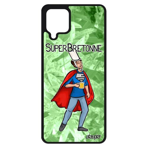 Coque Samsung Galaxy A12 Silicone Super Bretonne Texte Antichoc Bretagne Etui Drapeau Breton Rigide Comique Heros Cover Vert Drole