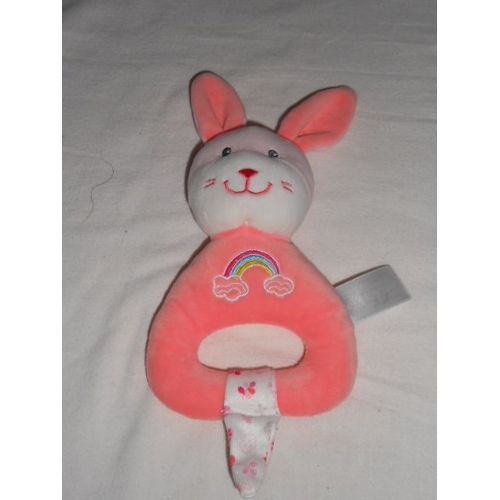 Doudou Lapin Rose Arc En Ciel Gipsy Peluche Jouet Bébé Blankie Rainbow Pink Bunny Hochet Grelot Saumon Orange Attache Fleur Nuage