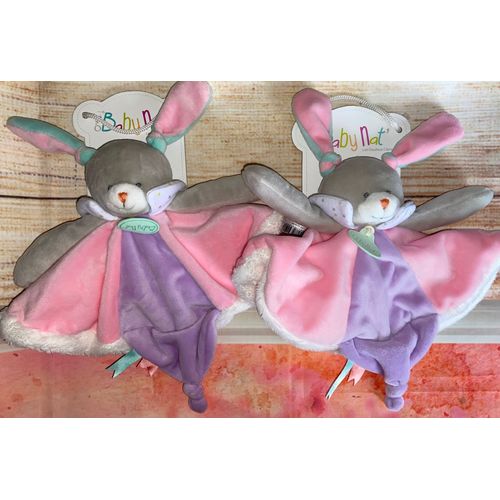 Doudou Lapin Baby Nat Les Touptis Rose Mauve Violet Blanc Babynat Lot De Deux Doudous Jouet Peluches