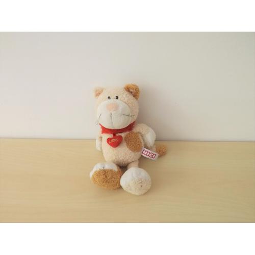 Peluche Douodu Chat Beige Rouge Coeur Love Nici