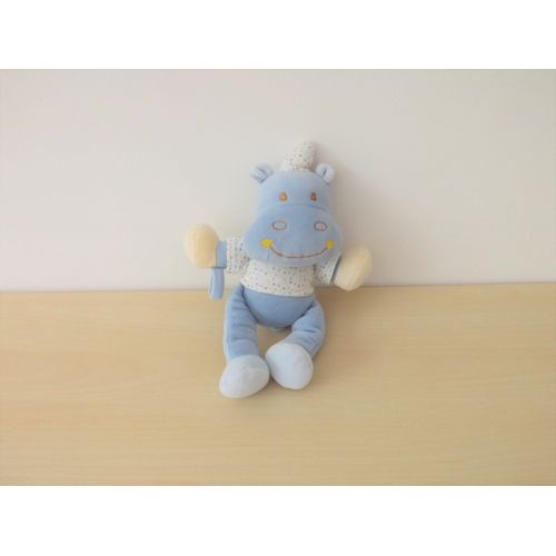 Doudou Hippopotame Bleu Étoiles Sucre D'orge