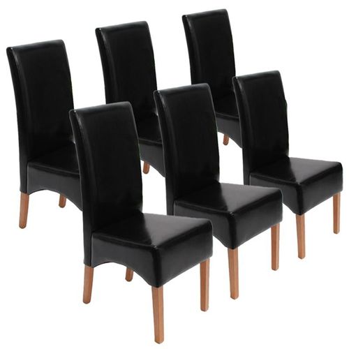 Lot De 6 Chaises Latina, Salle À Manger, Cuir Reconstitué   Noir, Pieds Clairs