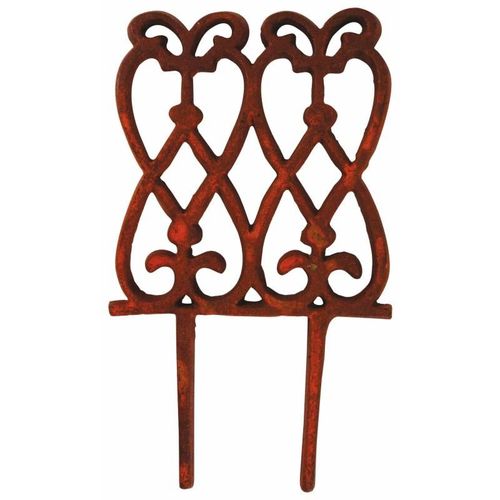 Bordure De Jardin Bordurette Grille Décorée De Volutes En Fonte Patinée Marron Rouille 2,5x14,5x27,5cm
