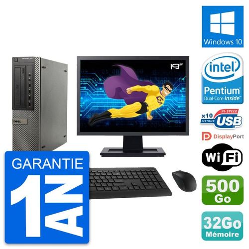 PC DELL OptiPlex 990 DT Ecran 19" G630 RAM 32Go Disque 500Go Windows 10 Wifi