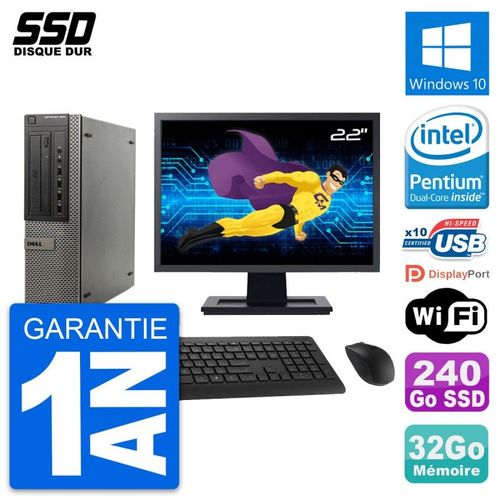 PC DELL OptiPlex 990 DT Ecran 22" Intel G630 RAM 32Go SSD 240Go Windows 10 Wifi