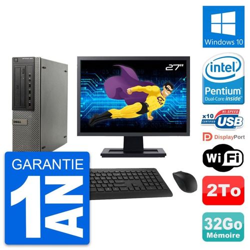 PC DELL OptiPlex 990 DT Ecran 27" Intel G630 RAM 32Go Disque 2To Windows 10 Wifi