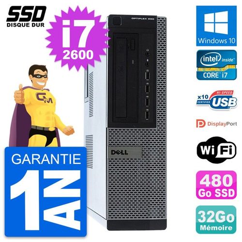 PC Dell OptiPlex 990 DT Intel Core i7-2600 RAM 32Go SSD 480Go Windows 10 Wifi