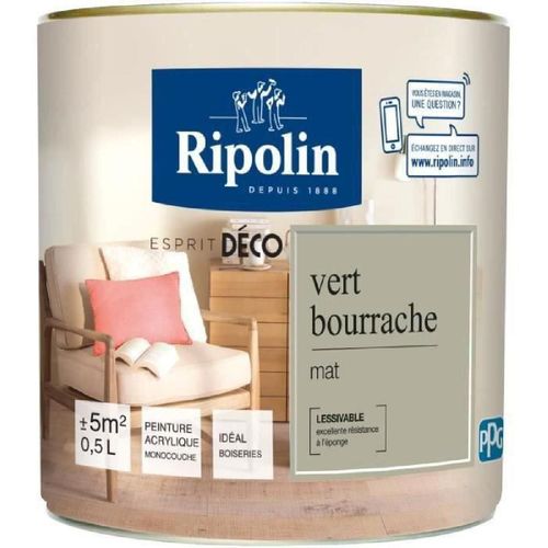 Peinture de couleur murale intérieur mat vert bourrache 0.5L Ripolin