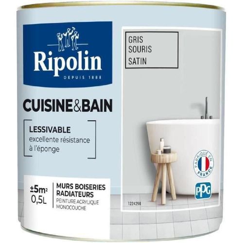 Peinture cuisine et salle de bain satin gris souris 0.5L Ripolin