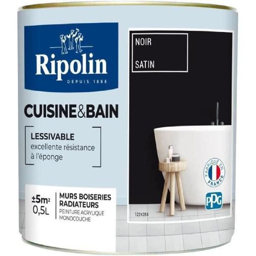 Peinture cuisine et salle de bain satin noir 0.5L Ripolin