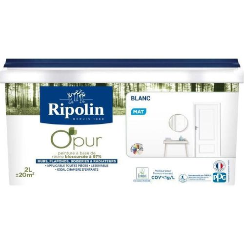 Peinture biosourcée murs et plafonds mat blanc 2L Ripolin