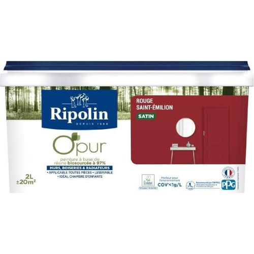 Peinture biosourcée de couleur murale intérieur satin rouge st émilion 2L Ripolin