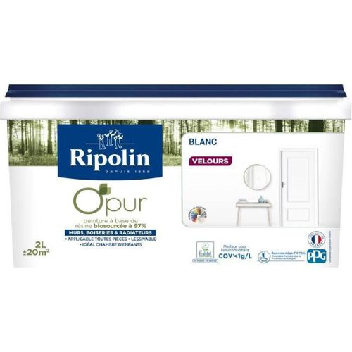 Peinture biosourcée murs et plafonds velours blanc 2L Ripolin