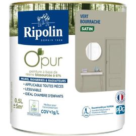 Peinture biosourcée de couleur murale intérieur satin vert bourrache 0.5L Ripolin